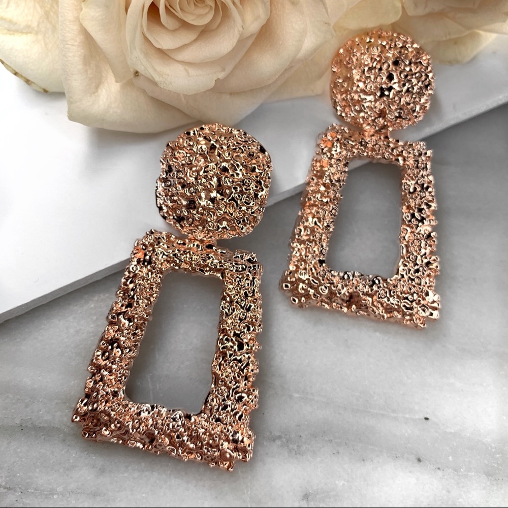 LAST ONE!!! Large Sparkle Rose Gold Geometric Formal Earrings - Picture 4 of 5